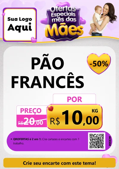 Modelo de Cartaz para Cartaz A4 Vertical com o tema Ofertas Especiais - Mês das Mães para Padaria