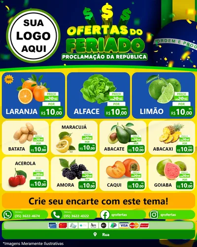 Modelo de Rede Social para Feed Instagram com o tema Ofertas do Feriado - Proclamação da República para Hortifrúti