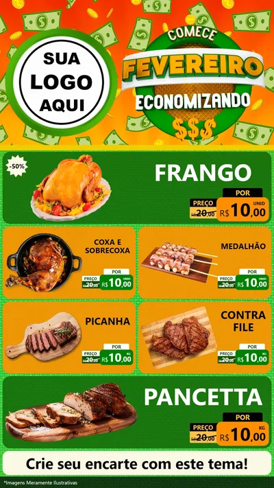 Modelo de TV para TV Vertical com o tema Comece Fevereiro Economizando para Assados