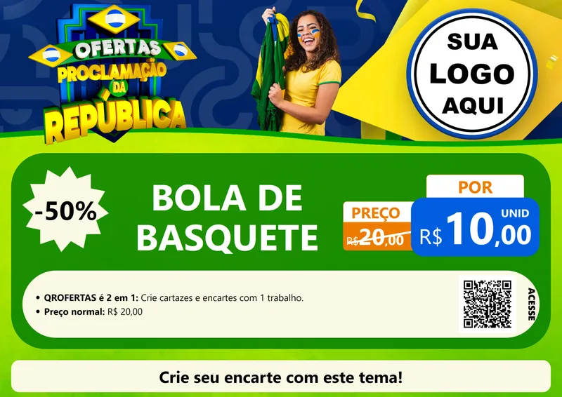 Modelo de Cartaz para Cartaz A4 Horizontal com o tema Ofertas Proclamação da República para Artigos Esportivos