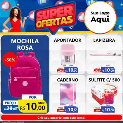 Modelo de Rede Social para Feed Facebook com o tema Super Ofertas para Papelaria