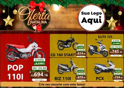 Modelo de Encarte para Encarte A4 Horizontal com o tema Ofertas Natalina para Concessionaria de Motos