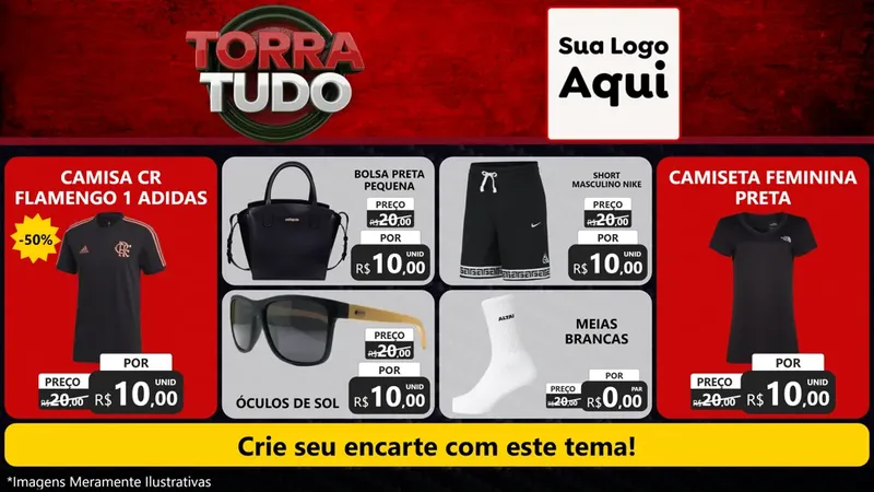 Modelo de TV para TV Horizontal com o tema Torra Tudo para Roupas e acessórios