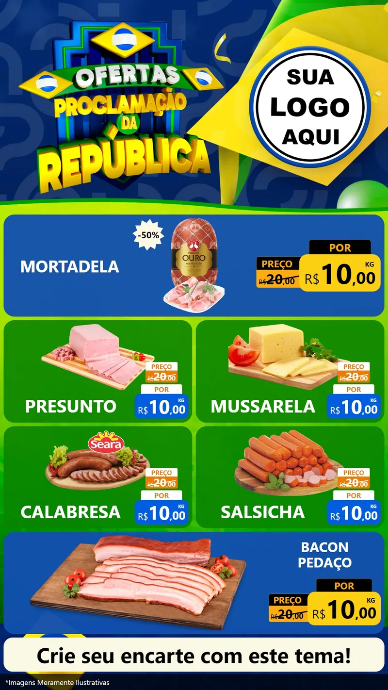 Modelo de TV para TV Vertical com o tema Ofertas Proclamação da República para Frios e Laticínios