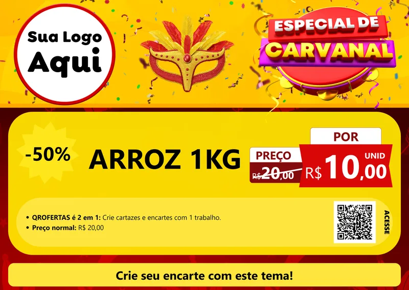 Modelo de Cartaz para Cartaz A4 Horizontal com o tema Especial de Carnaval para Supermercado