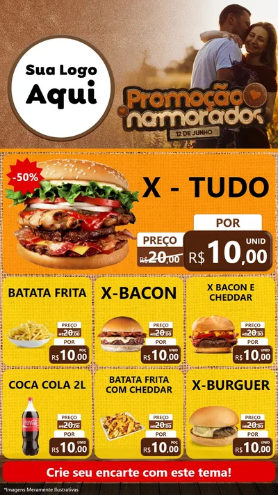 Modelo de Rede Social para Stories com o tema Promoção Namorados para Hamburgueria