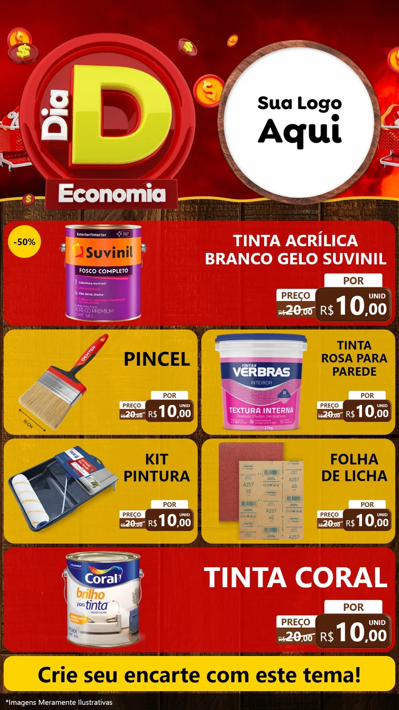 Modelo de TV para TV Vertical com o tema Dia D Economia para Tintas e Ferramentas