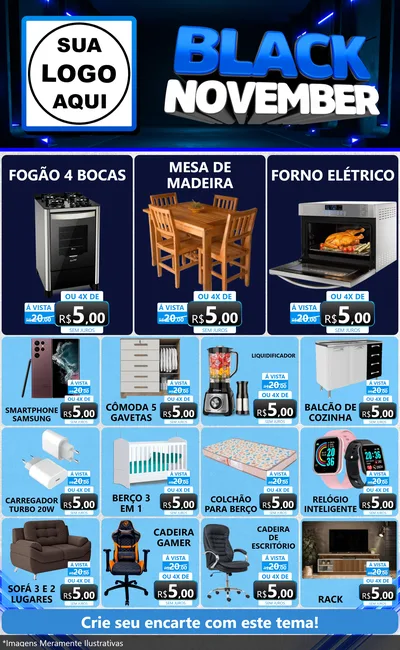 Modelo de Encarte para Encarte Grande com o tema Black November para Móveis e Eletro