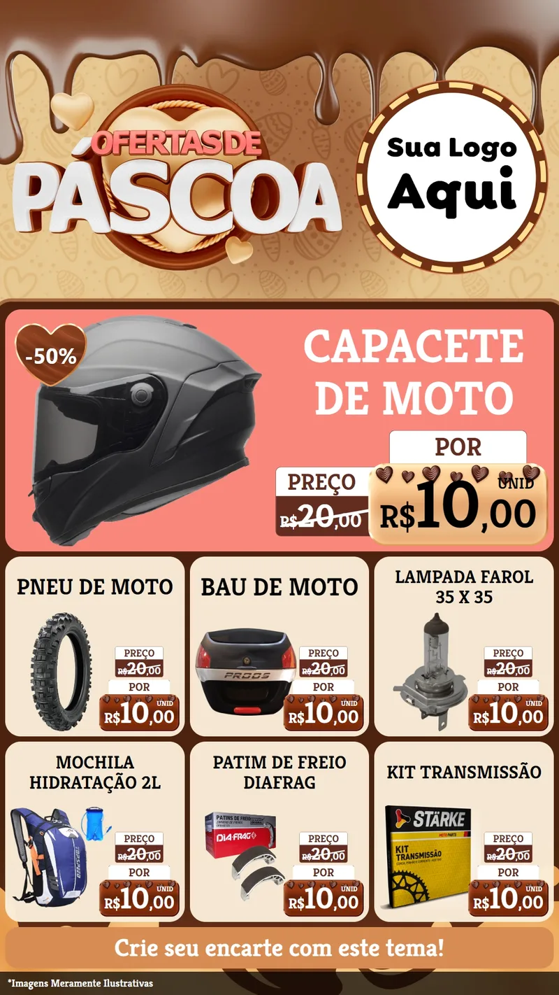 Modelo de Rede Social para Stories com o tema Ofertas de Páscoa para Moto peças