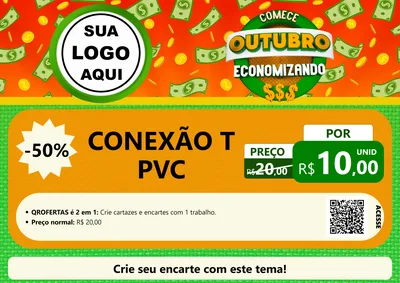 Modelo de Cartaz para Cartaz A4 Horizontal com o tema Comece Outubro Economizando para Tubos e conexões