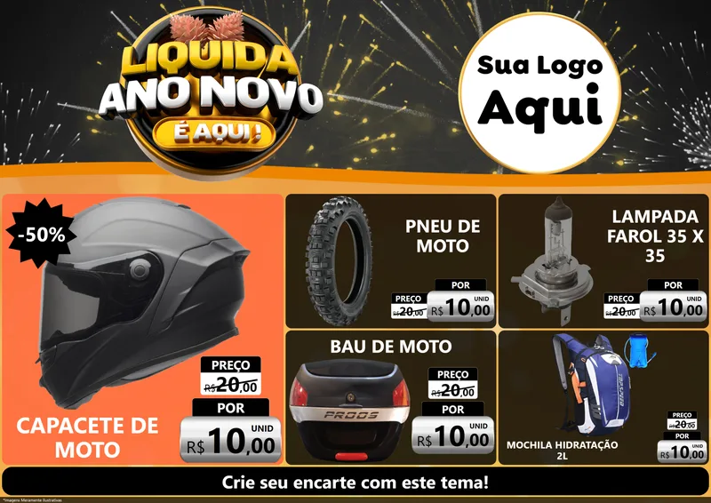 Modelo de Encarte para Encarte A4 Horizontal com o tema Liquida Ano Novo É Aqui! para Moto peças