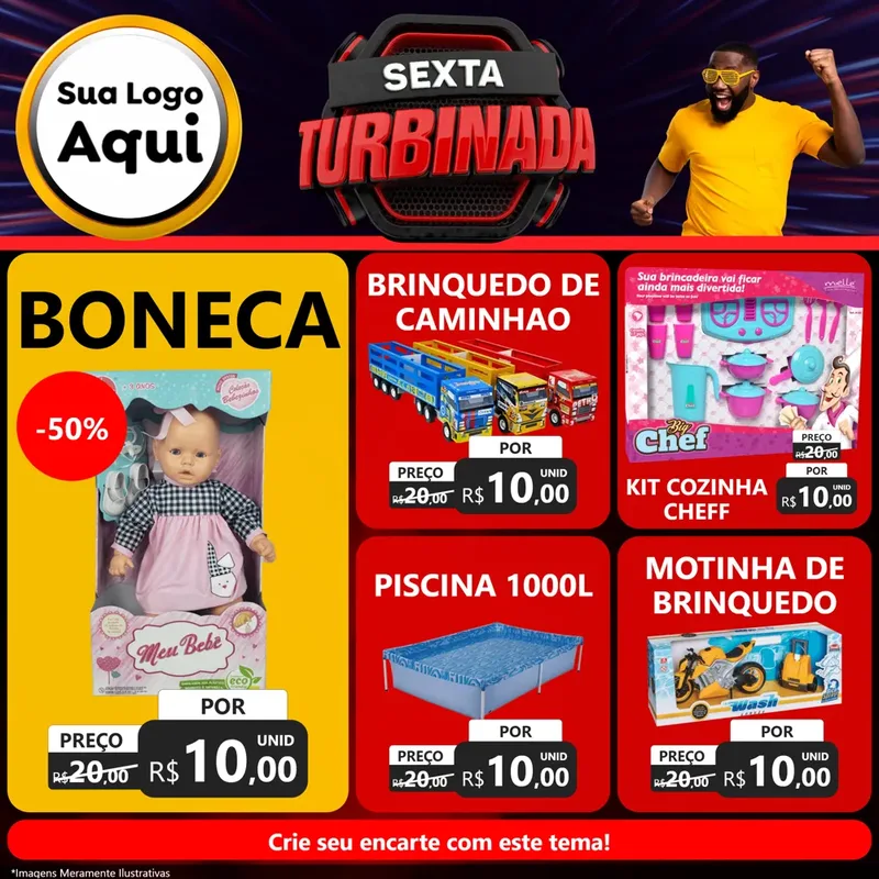 Modelo de Rede Social para Feed Facebook com o tema Sexta Turbinada para Brinquedos