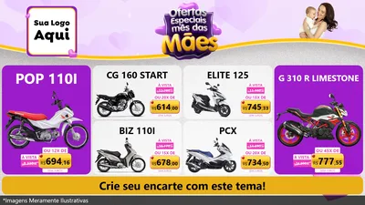 Modelo de TV para TV Horizontal com o tema Ofertas Especiais - Mês das Mães para Concessionaria de Motos