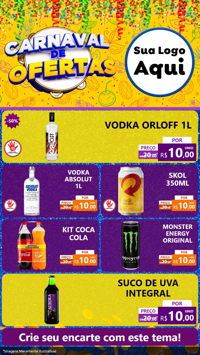 Modelo de TV para TV Vertical com o tema Carnaval de Ofertas para Distribuidora de bebidas