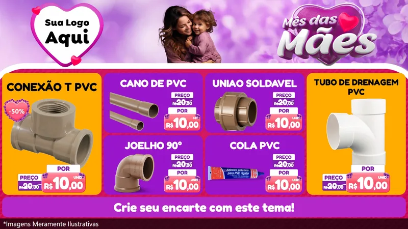 Modelo de TV para TV Horizontal com o tema Mês das Mães para Tubos e conexões