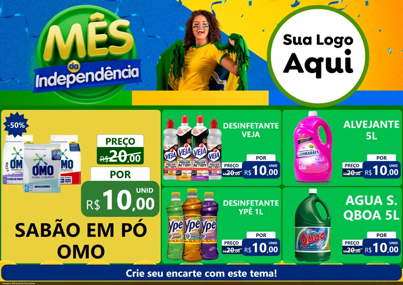 Modelo de Encarte para Encarte A4 Horizontal com o tema Mês da Independência para Produtos de Limpeza