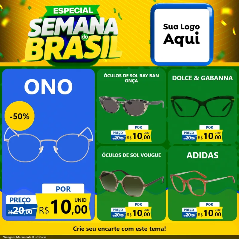 Modelo de Rede Social para Feed Facebook com o tema Especial Semana do Brasil para Óticas