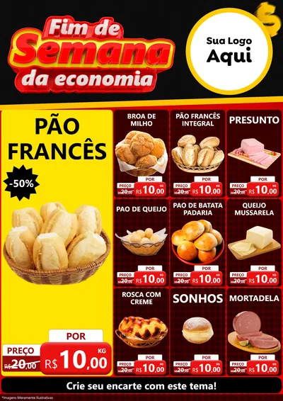 Modelo de Encarte para Encarte A4 Vertical com o tema Fim de Semana da Economia para Padaria