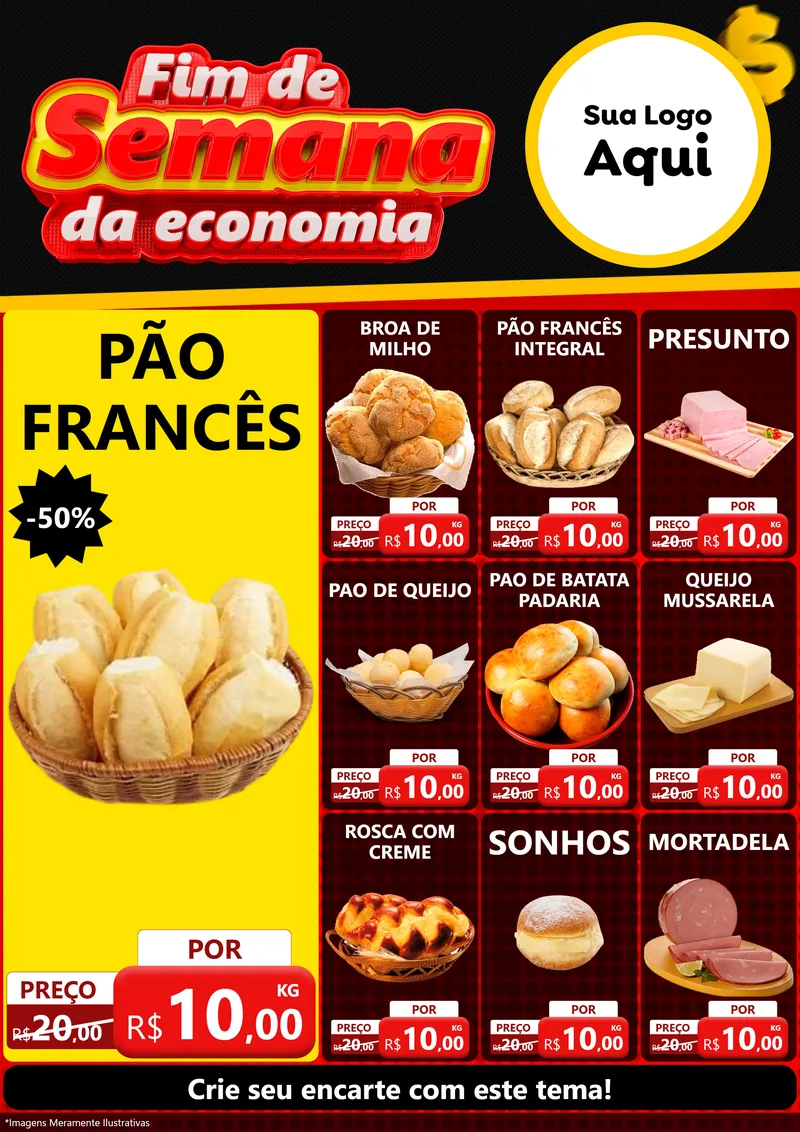 Modelo de Encarte para Encarte A4 Vertical com o tema Fim de Semana da Economia para Padaria