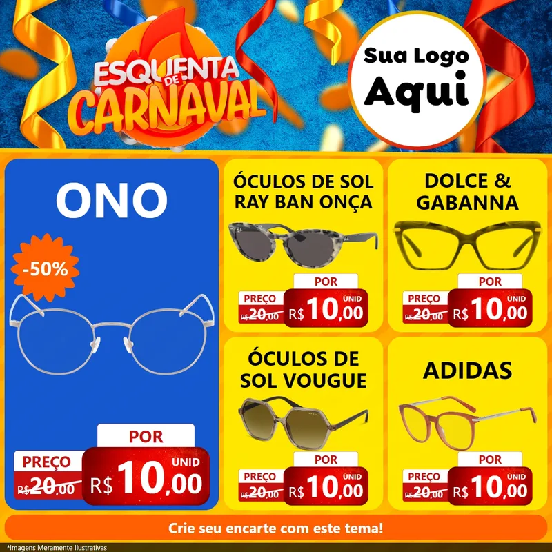 Modelo de Rede Social para Feed Facebook com o tema Esquenta de Carnaval para Óticas