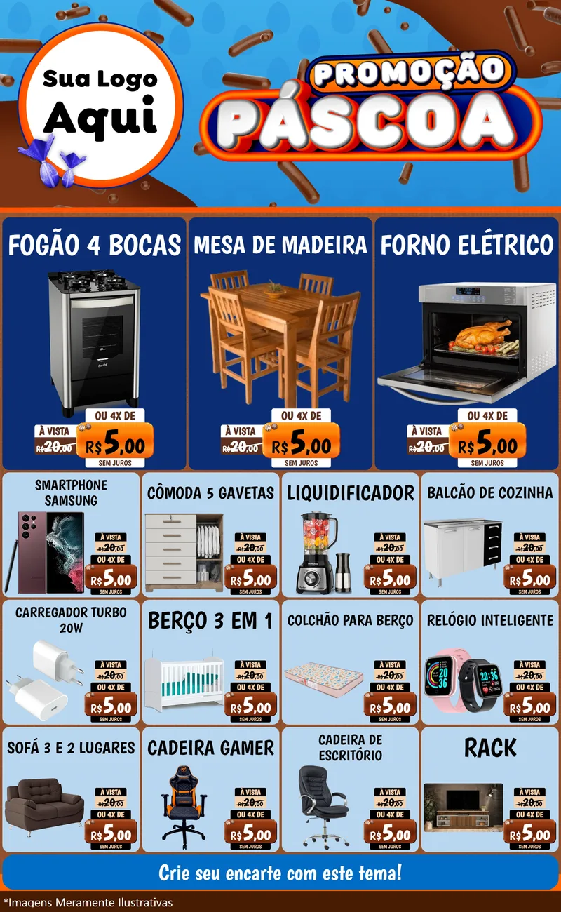 Modelo de Encarte para Encarte Grande com o tema Promoção Páscoa para Móveis e Eletro