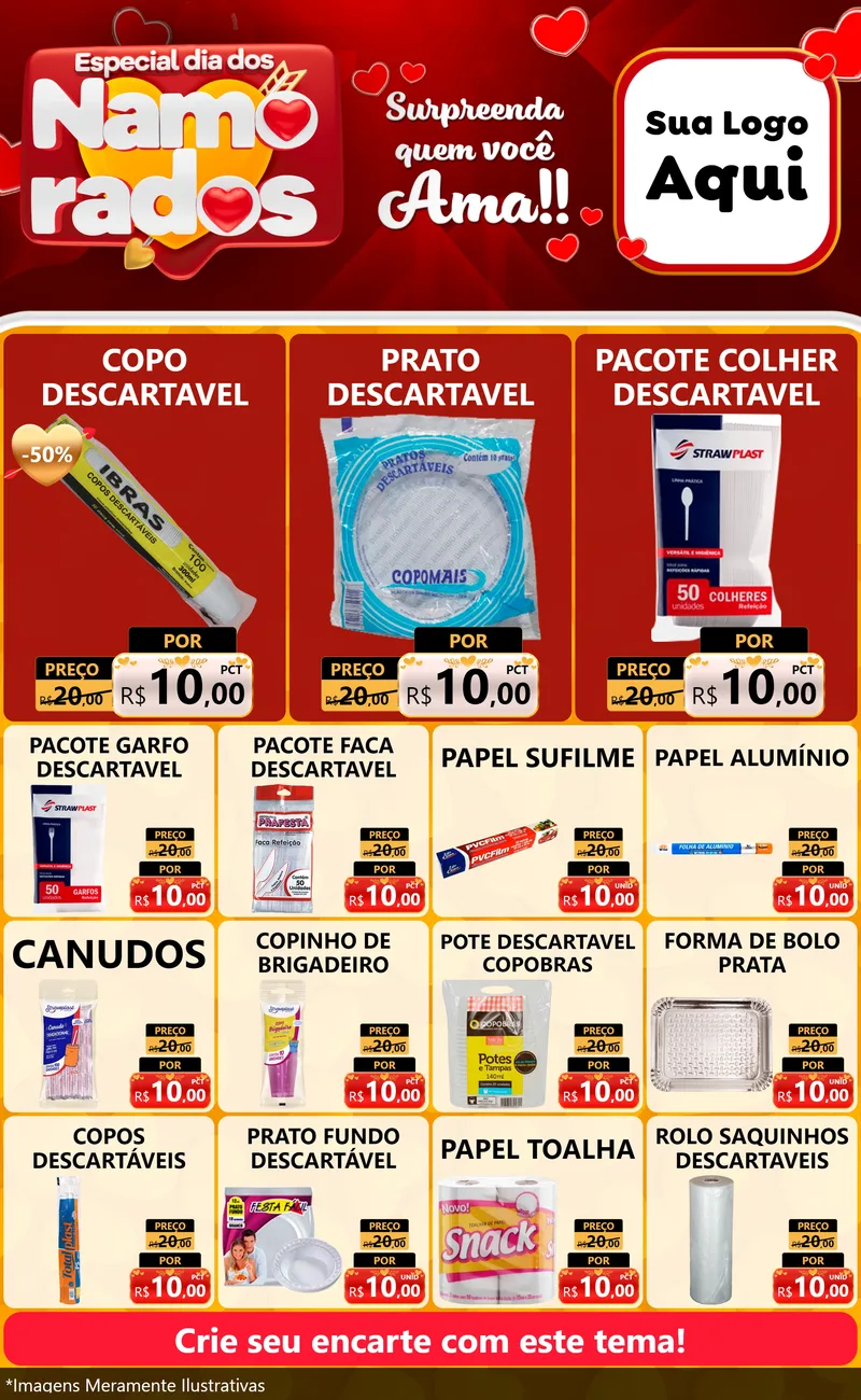 Modelo de Encarte para Encarte Grande com o tema Especial Dia dos Namorados para Embalagens