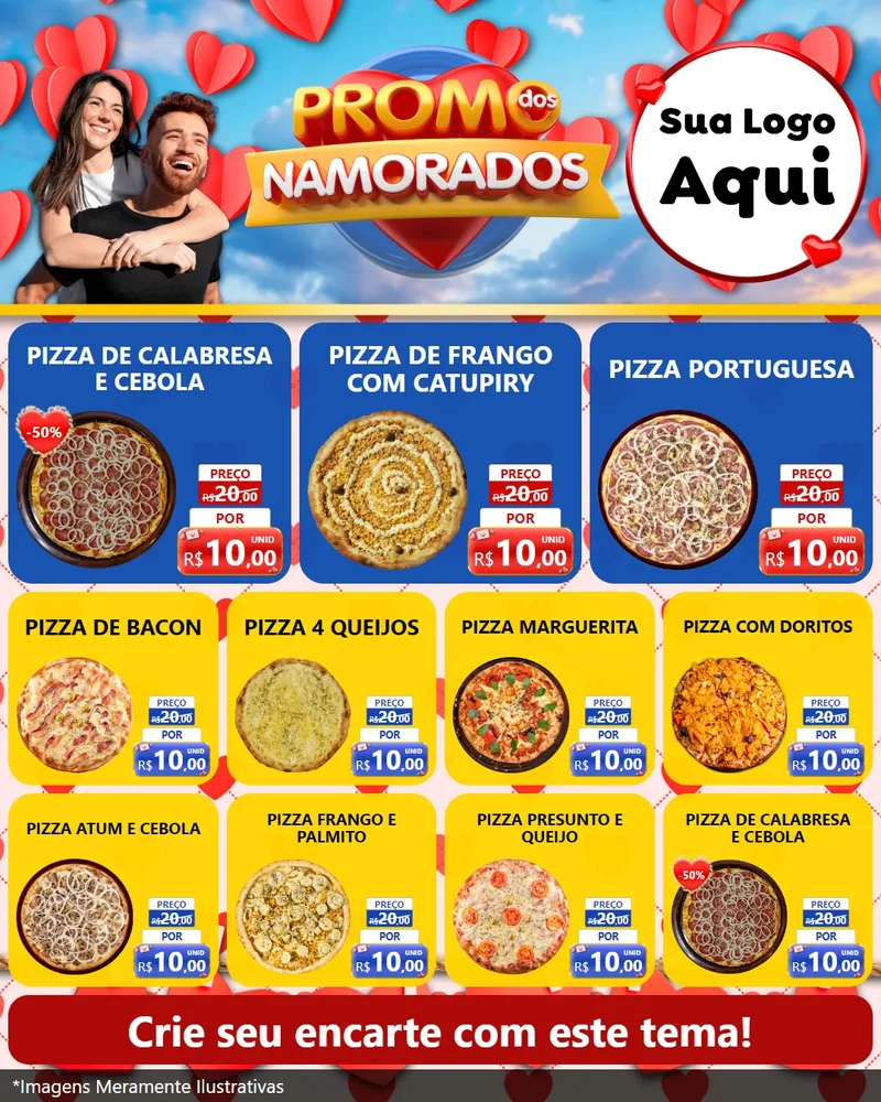 Modelo de Rede Social para Feed Instagram com o tema Promo dos Namorados para Pizzaria
