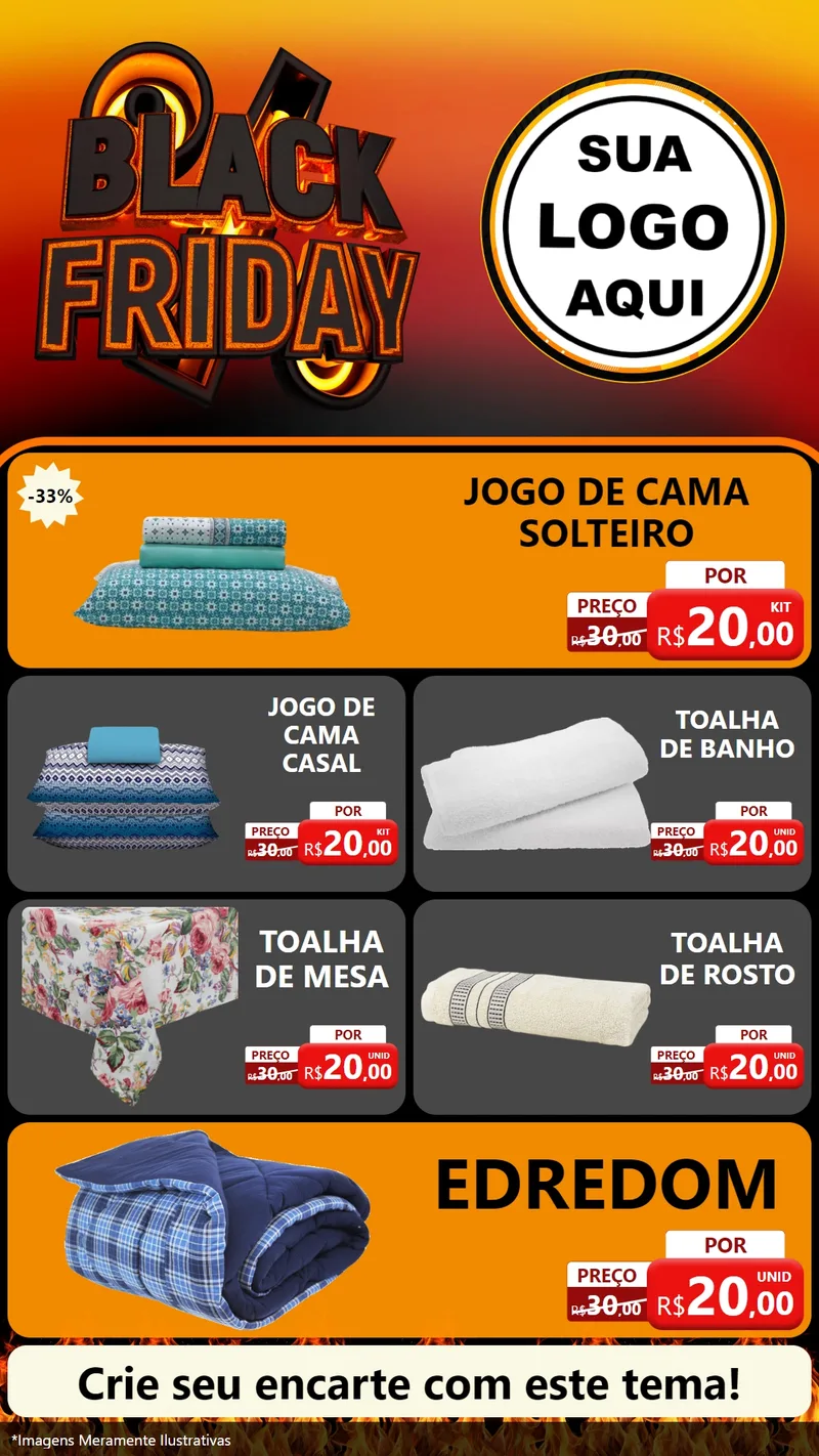 Modelo de TV para TV Vertical com o tema Black Friday para Cama, Mesa e Banho