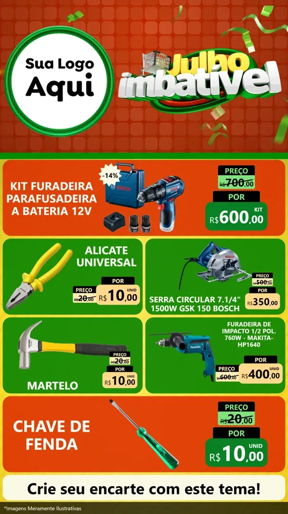 Modelo de TV para TV Vertical com o tema Julho Imbatível para Maquinas e Ferramentas