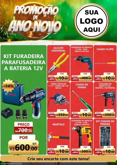 Modelo de Encarte para Encarte A4 Vertical com o tema Promoção de Ano Novo para Maquinas e Ferramentas