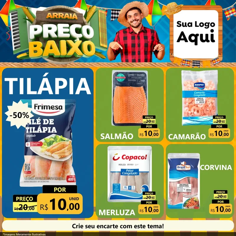 Modelo de Rede Social para Feed Facebook com o tema Arraiá de Preço Baixo - Junina para Peixaria