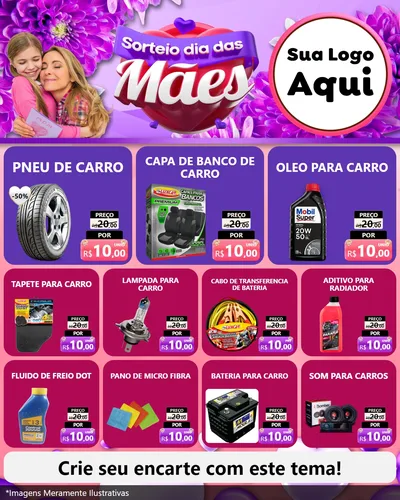 Modelo de Rede Social para Feed Instagram com o tema Sorteio Dia das Mães para Auto peças