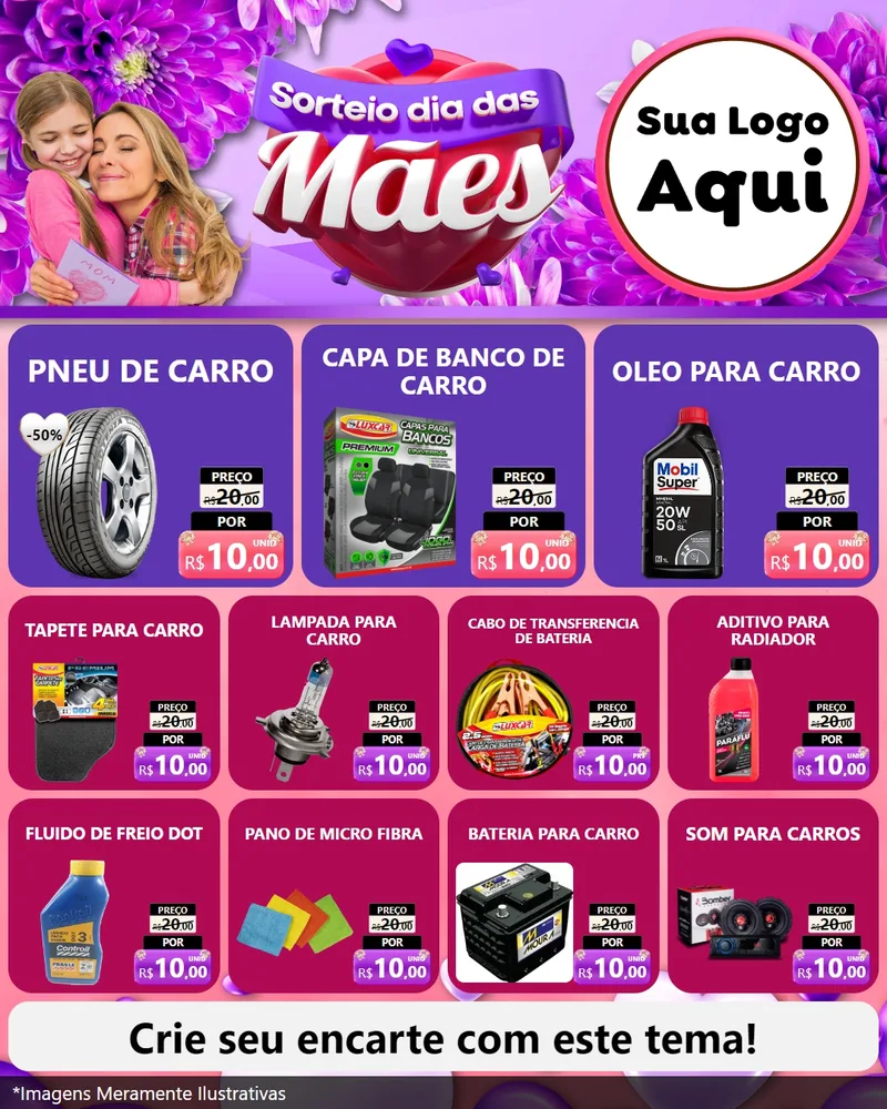 Modelo de Rede Social para Feed Instagram com o tema Sorteio Dia das Mães para Auto peças