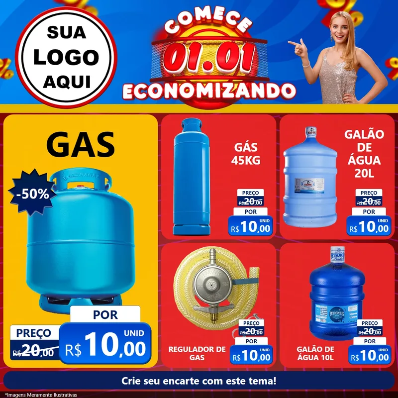Modelo de Rede Social para Feed Facebook com o tema Comece 1º de Janeiro Economizando para Água e gás