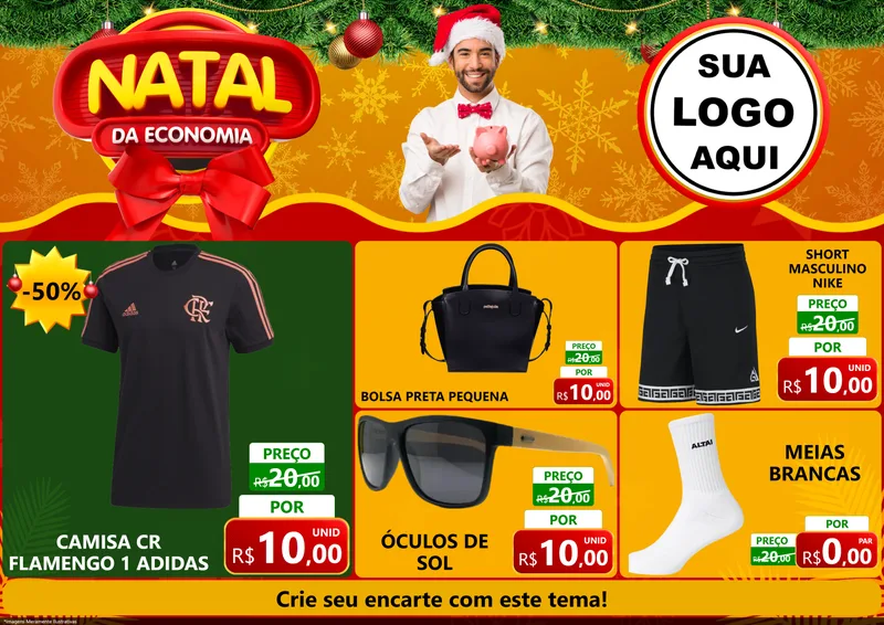 Modelo de Encarte para Encarte A4 Horizontal com o tema Natal da Economia para Roupas e acessórios