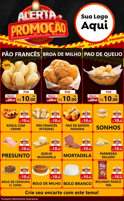 Modelo de Encarte para Encarte Grande com o tema Alerta de Promoção para Padaria