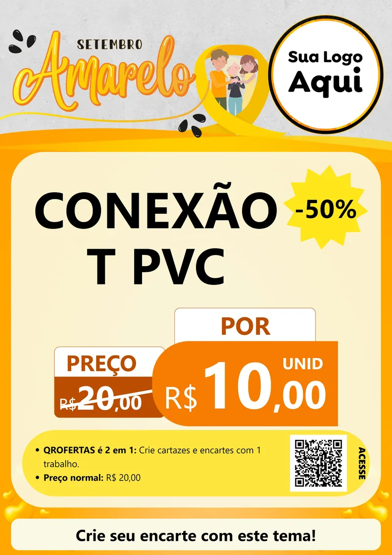 Modelo de Cartaz para Cartaz A4 Vertical com o tema Setembro Amarelo para Tubos e conexões