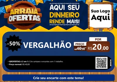 Modelo de Cartaz para Cartaz A4 Horizontal com o tema Arraiá de Ofertas - Junina para Ferragens