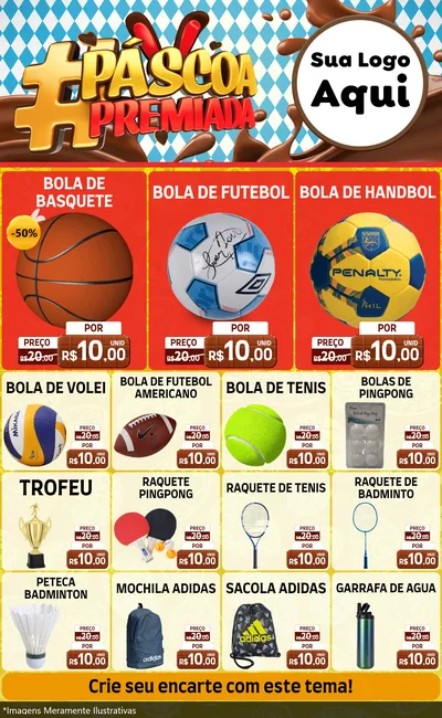 Modelo de Encarte para Encarte Grande com o tema Páscoa Premiada para Artigos Esportivos
