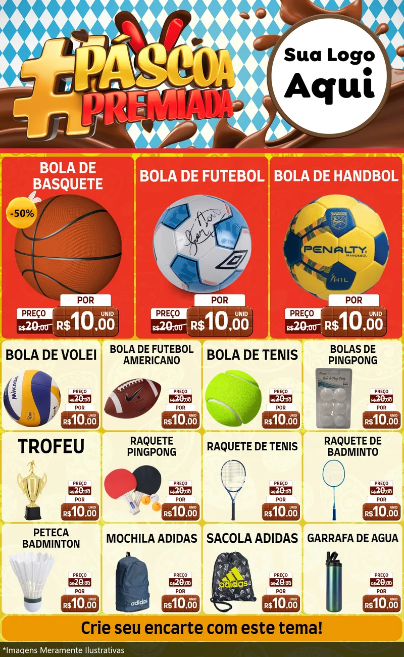 Modelo de Encarte para Encarte Grande com o tema Páscoa Premiada para Artigos Esportivos