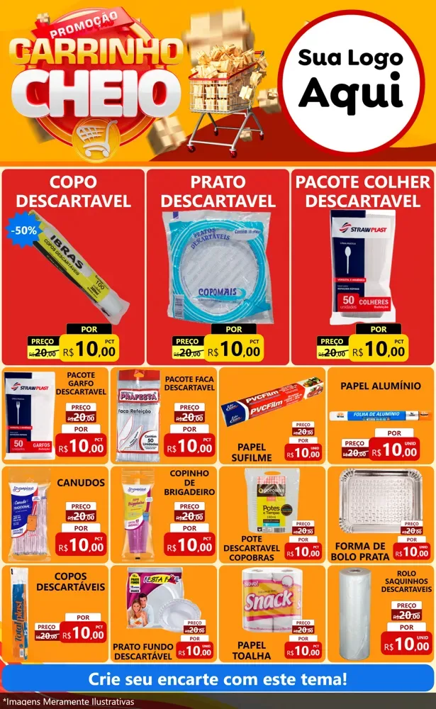 Modelo de Encarte para Encarte Grande com o tema Promoção carrinho cheio para Embalagens
