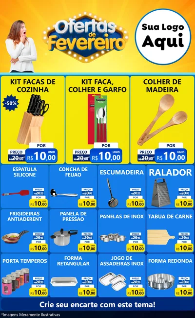 Modelo de Encarte para Encarte Grande com o tema Ofertas de Fevereiro para Utilidades Domésticas
