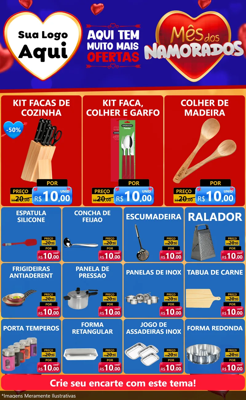 Modelo de Encarte para Encarte Grande com o tema Mês dos Namorados para Utilidades Domésticas