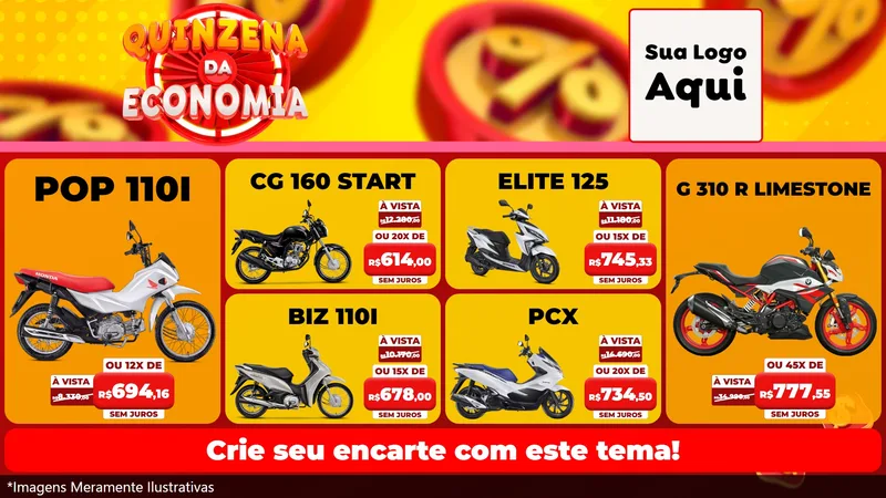 Modelo de TV para TV Horizontal com o tema Quinzena Da Economia para Concessionaria de Motos
