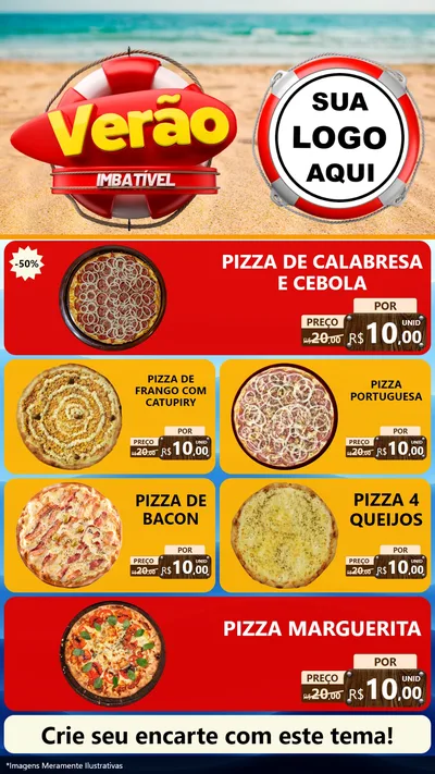 Modelo de TV para TV Vertical com o tema Verão Imbatível para Pizzaria