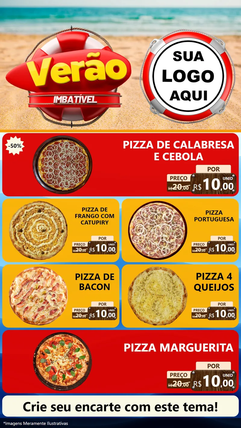 Modelo de TV para TV Vertical com o tema Verão Imbatível para Pizzaria