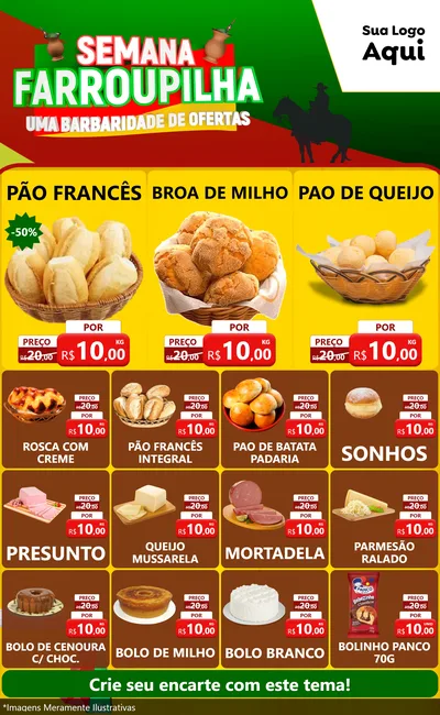 Modelo de Encarte para Encarte Grande com o tema Semana Farroupilha - Uma Barbaridade de Ofertas para Padaria