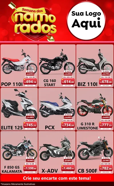 Modelo de Encarte para Encarte Grande com o tema Semana dos namorados para Concessionaria de Motos