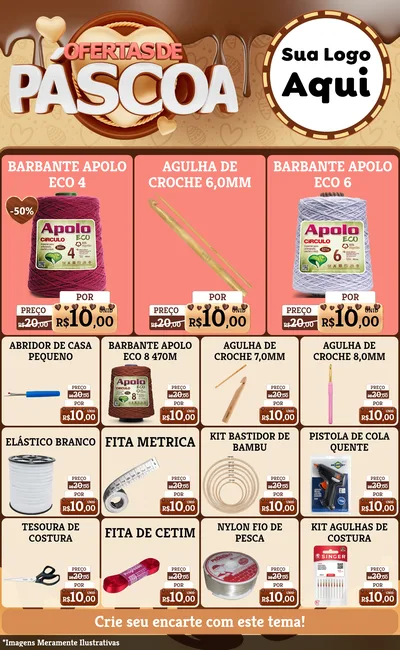 Modelo de Encarte para Encarte Grande com o tema Ofertas de Páscoa para Armarinho e Aviamentos
