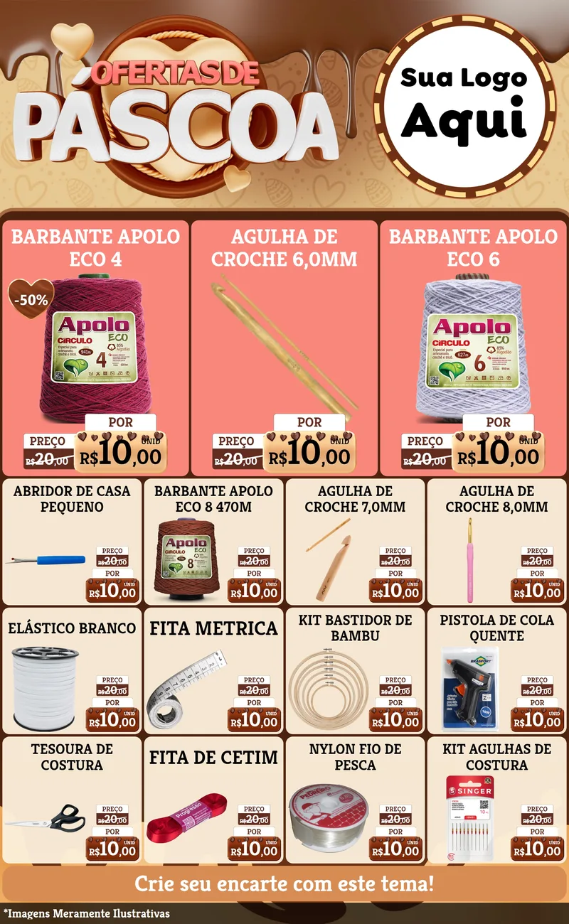 Modelo de Encarte para Encarte Grande com o tema Ofertas de Páscoa para Armarinho e Aviamentos